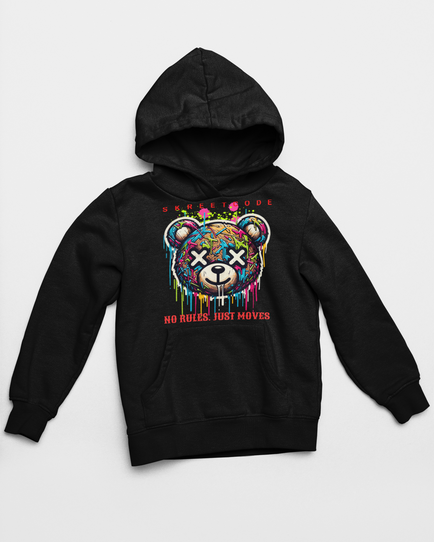 SkreetCode “No Rules Just Moves” Graffiti Bear Hoodie – Black